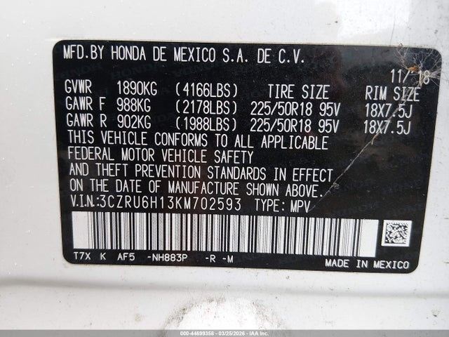 3CZRU6H13KM702593 Honda HR-V SPORT