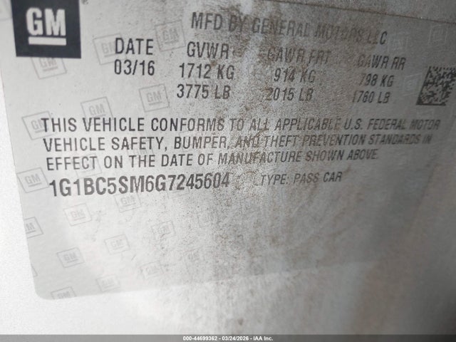 2016 CHEVROLET CRUZE 1G1BC5SM6G7245604 Photo 8