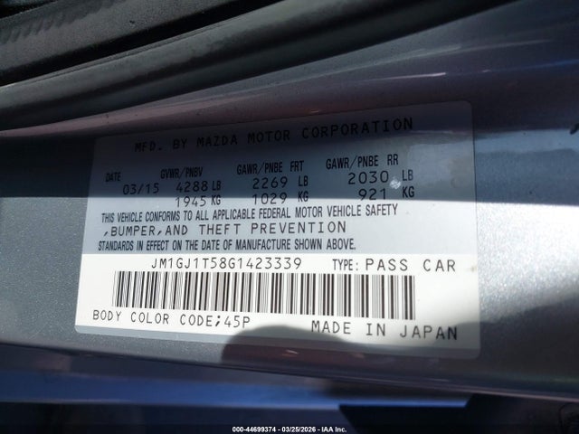 JM1GJ1T58G1423339 Mazda Mazda6 I Touring