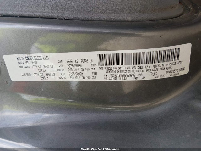 2008 Dodge Ram 1500 Slt მანქანა იყიდება აუქციონზე, vin: 1D7HU18N58S569896, აუქციონის ნომერი: 44699384