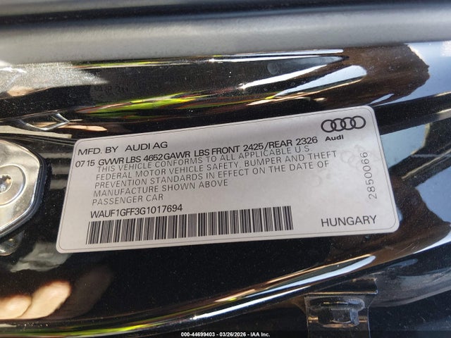 Продажа на аукционе авто 2016 Audi S3 2.0t Premium Plus, vin: WAUF1GFF3G1017694, номер лота: 44699403