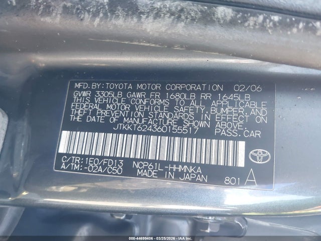 Aukcja sprzedaży 2006 Scion Xa, vin: JTKKT624360155517, numer aukcji: 44699406