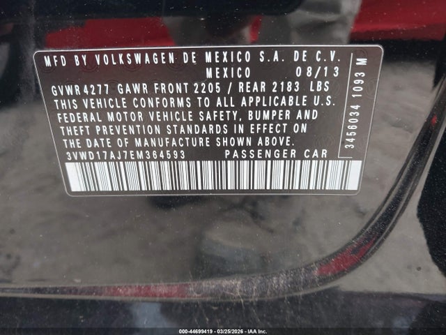Aukcja sprzedaży 2014 Volkswagen Jetta 1.8t Se, vin: 3VWD17AJ7EM364593, numer aukcji: 44699419
