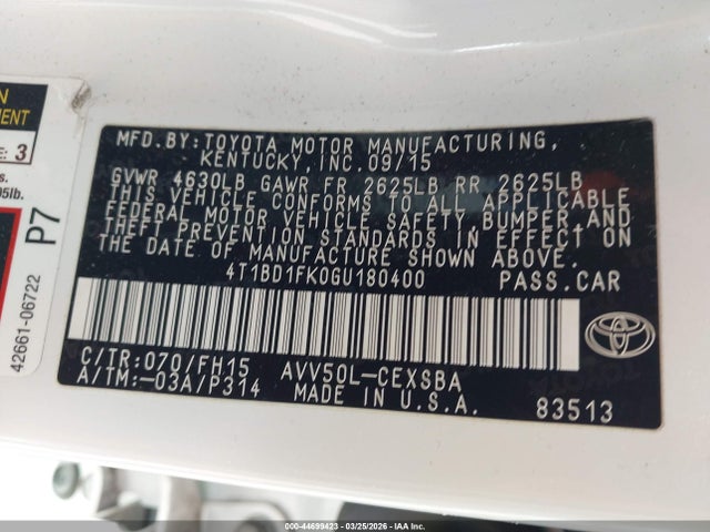 4T1BD1FK0GU180400 Toyota Camry Hybrid Se