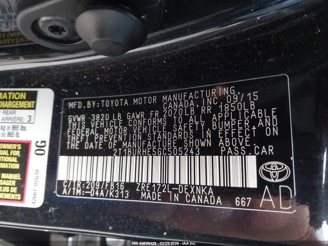 Toyota COROLLA LE 2016 2T1BURHE5GC505243 Image 9