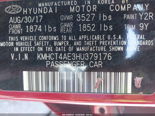 2017 HYUNDAI ACCENT KMHCT4AE3HU379176 Photo 8