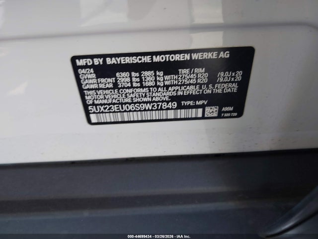 44699434 :رقم المزاد ، 5UX23EU06S9W37849 vin ، 2025 Bmw X5 Xdrive40i مزاد بيع