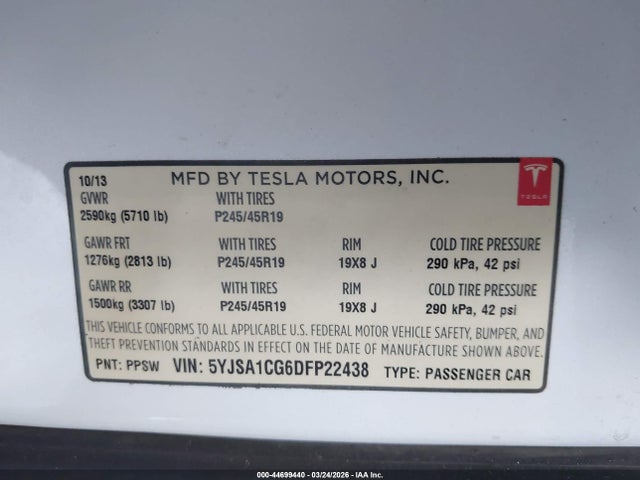 2013 TESLA MODEL S 5YJSA1CG6DFP22438 Photo 8