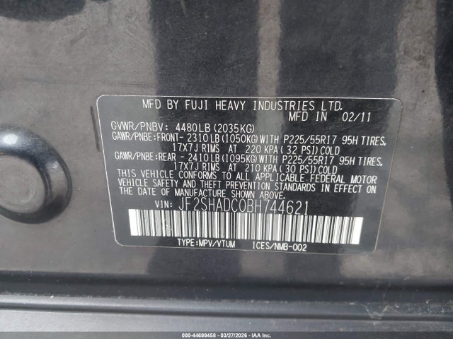 Aukcja sprzedaży 2011 Subaru Forester 2.5x Premium, vin: JF2SHADC0BH744621, numer aukcji: 44699458