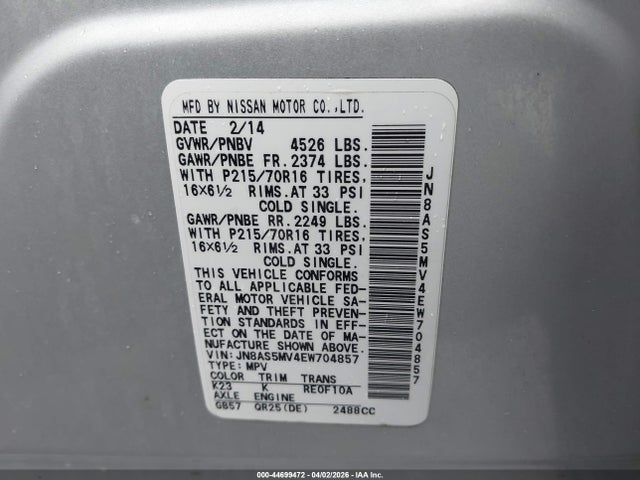 Nissan Rogue Select S 2014 JN8AS5MV4EW704857 Image 9