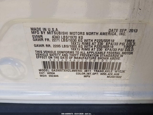 2014 MITSUBISHI OUTLANDER SPORT 4A4AR4AU2EE010521 Photo 8