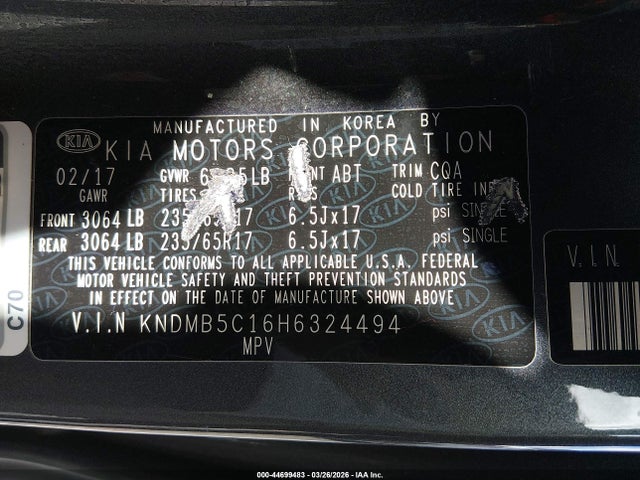 KNDMB5C16H6324494 KIA SEDONA LX