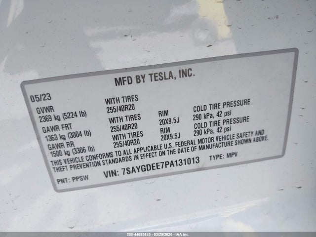 44699485 :رقم المزاد ، 7SAYGDEE7PA131013 vin ، 2023 Tesla Model Y Awd/long Range Dual Motor All-wheel Drive مزاد بيع