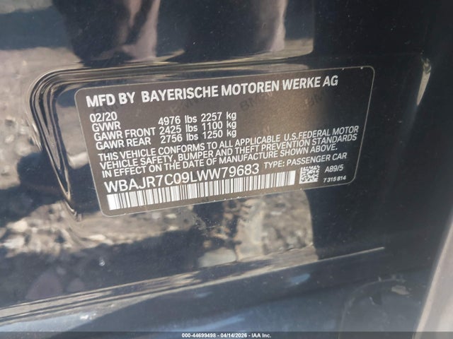 44699498 :رقم المزاد ، WBAJR7C09LWW79683 vin ، 2020 Bmw 530i Xdrive مزاد بيع