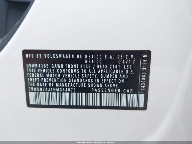 44699500 :رقم المزاد ، 3VWDB7AJ4HM364679 vin ، 2017 Volkswagen Jetta 1.4t Se مزاد بيع