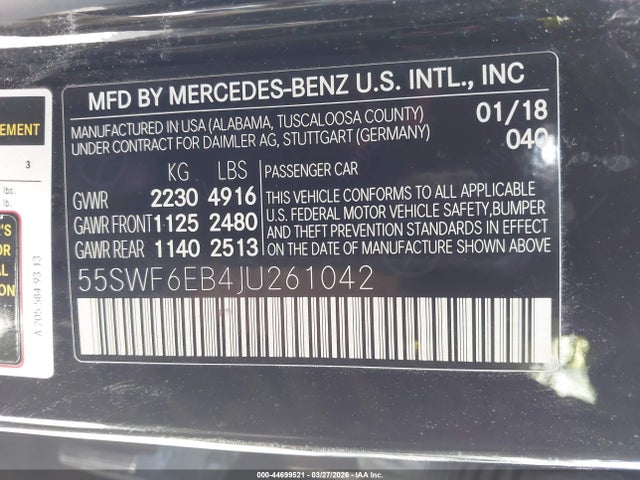 Aukcja sprzedaży 2018 Mercedes-benz Amg C 43 4matic, vin: 55SWF6EB4JU261042, numer aukcji: 44699521