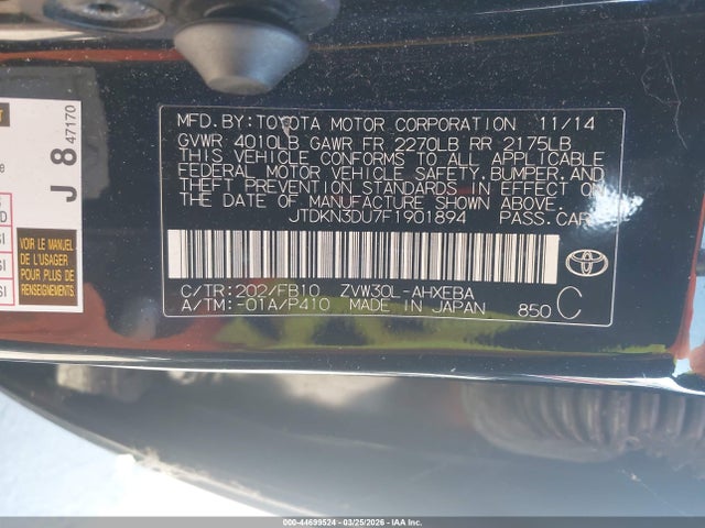 Toyota Prius 2015 JTDKN3DU7F1901894 Image 9