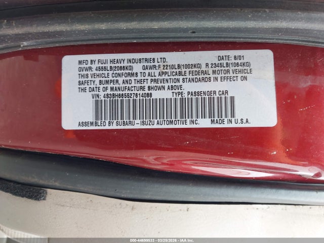 Aukcja sprzedaży 2002 Subaru Outback, vin: 4S3BH665527614088, numer aukcji: 44699533