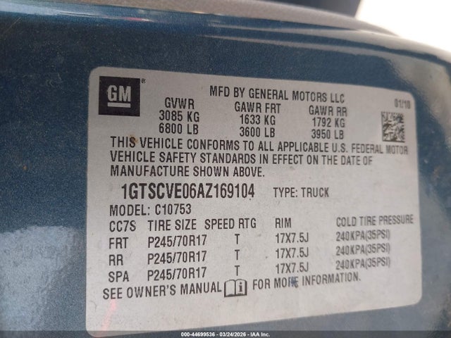 Aukcja sprzedaży 2010 Gmc Sierra 1500 Sle, vin: 1GTSCVE06AZ169104, numer aukcji: 44699536