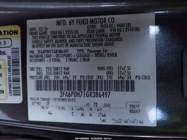 2016 FORD FUSION 3FA6P0H71GR386497 Photo 8