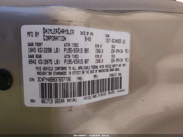 2003 CHRYSLER PT CRUISER 3C4FY48B83T657796 Photo 8