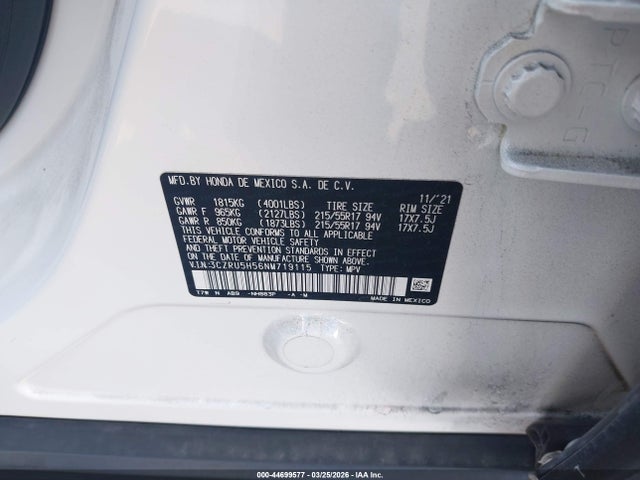 3CZRU5H56NM719115 Honda Hr-v 2wd Ex