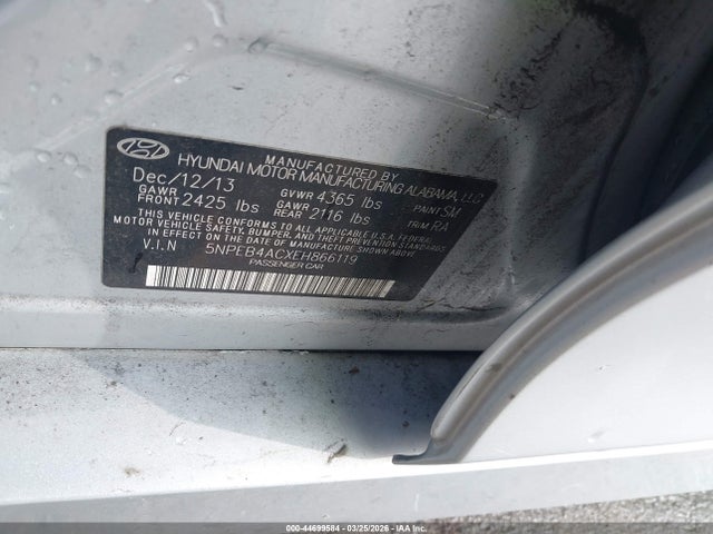 5NPEB4ACXEH866119 Hyundai SONATA GLS
