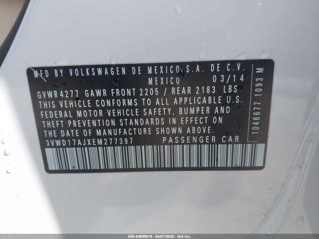 3VWD17AJXEM277397 Volkswagen Jetta 1.8t Se