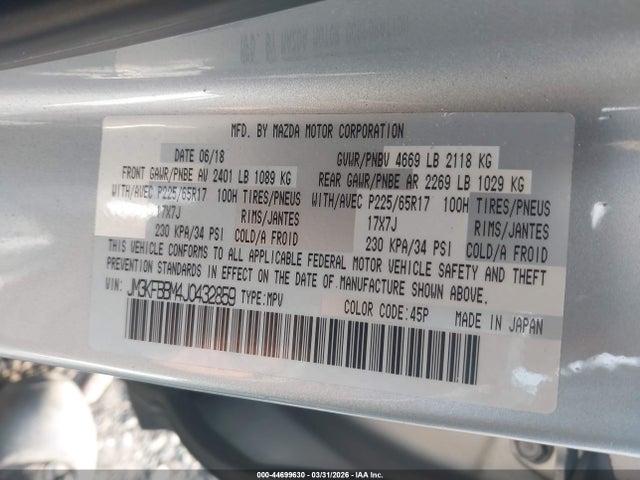 44699630 :رقم المزاد ، JM3KFBBM4J0432859 vin ، 2018 Mazda Cx-5 Sport مزاد بيع