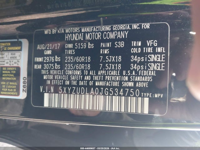 Aukcja sprzedaży 2018 Hyundai Santa Fe Sport 2.0t, vin: 5XYZUDLA0JG534750, numer aukcji: 44699657