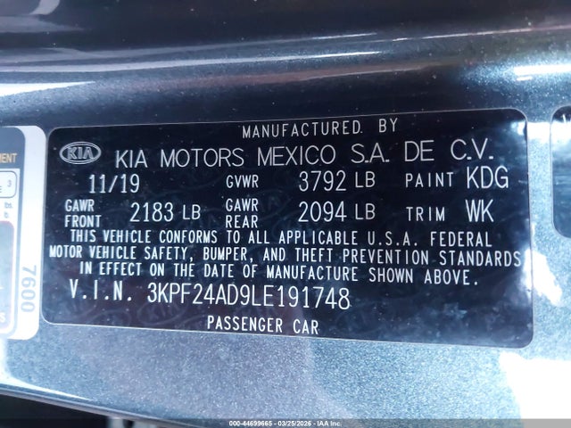KIA FORTE FE 2020 3KPF24AD9LE191748 Image 9