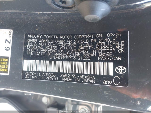 JTDBCMFE9T3121025 Toyota Corolla Hybrid Hybrid Se
