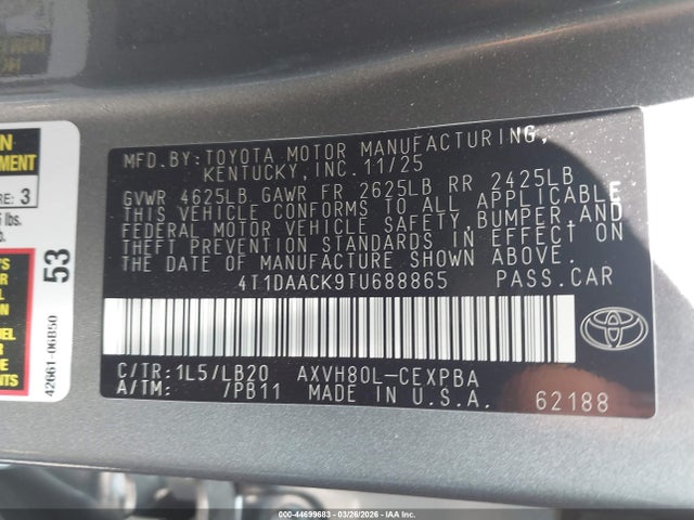 Toyota CAMRY XSE 2026 4T1DAACK9TU688865 Image 9