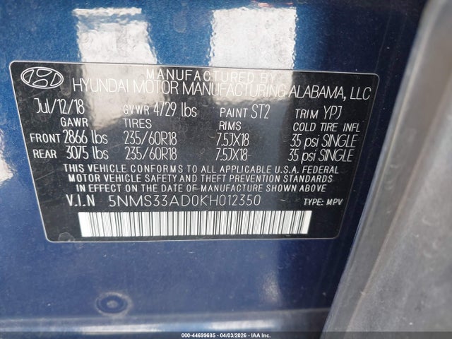 Hyundai Santa Fe Sel Plus 2019 5NMS33AD0KH012350 Image 9
