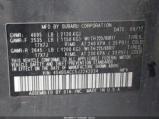 4S4BSACC5J3242034 Subaru Outback 2.5i Premium