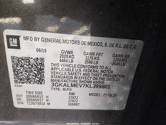 44699728 :رقم المزاد ، 3GKALMEV7KL399801 vin ، 2019 Gmc Terrain Sle مزاد بيع