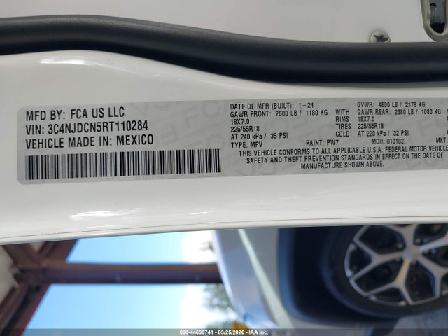 2024 Jeep Compass Limited 4x4 მანქანა იყიდება აუქციონზე, vin: 3C4NJDCN5RT110284, აუქციონის ნომერი: 44699741