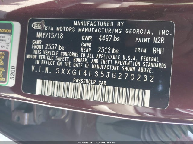 5XXGT4L35JG270232 KIA Optima Lx