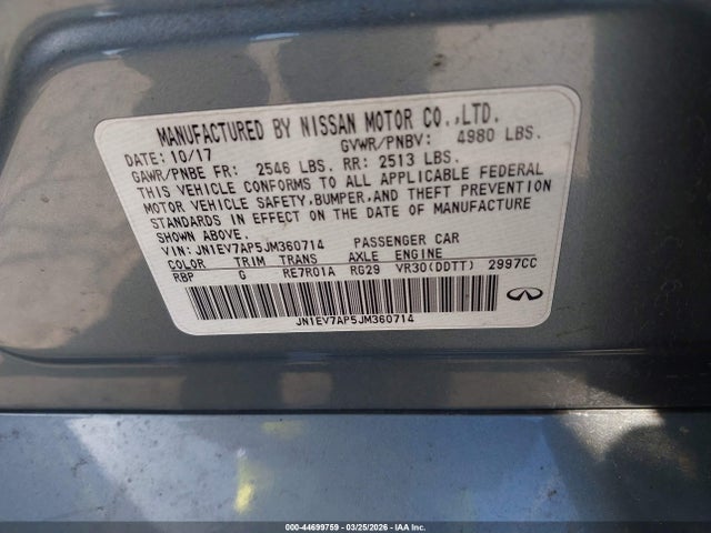 Продажа на аукционе авто 2018 Infiniti Q50 3.0t Luxe, vin: JN1EV7AP5JM360714, номер лота: 44699759