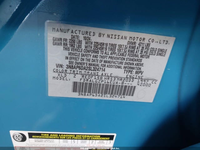 Aukcja sprzedaży 2025 Nissan Kicks Sr Fwd, vin: 3N8AP6DA2SL324714, numer aukcji: 44699766