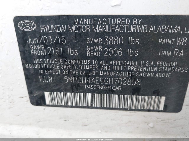 Hyundai ELANTRA SE 2016 5NPDH4AE9GH702858 Image 9