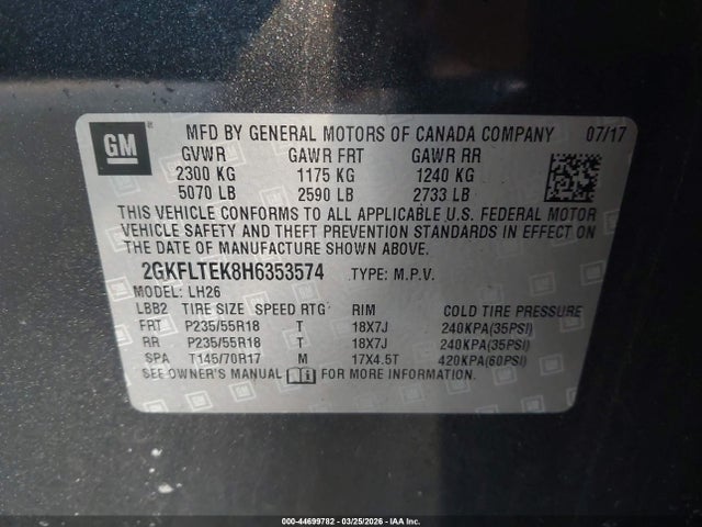 2017 Gmc Terrain Sle-2 მანქანა იყიდება აუქციონზე, vin: 2GKFLTEK8H6353574, აუქციონის ნომერი: 44699782