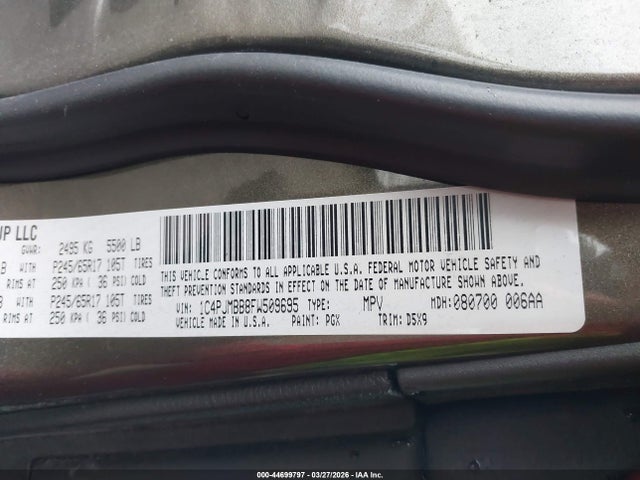 44699797 :رقم المزاد ، 1C4PJMBB8FW509695 vin ، 2015 Jeep Cherokee Trailhawk مزاد بيع