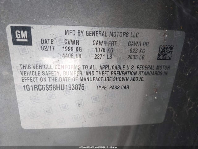1G1RC6S58HU193876 Chevrolet VOLT LT