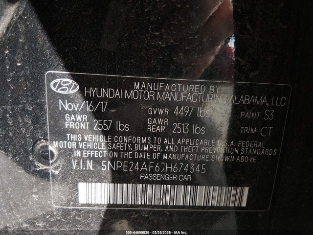 5NPE24AF6JH674345 Hyundai SONATA SE