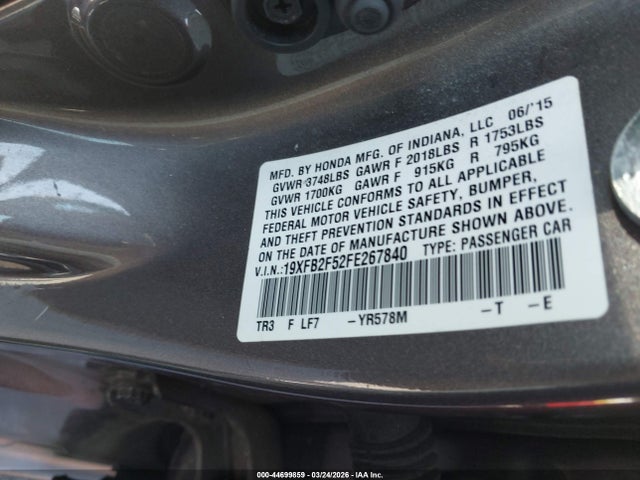 Honda Civic Lx 2015 19XFB2F52FE267840 Image 9
