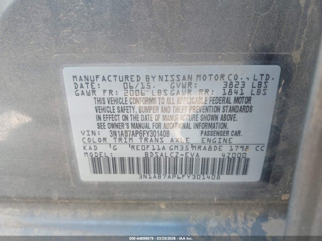 3N1AB7AP6FY301408 Nissan SENTRA S