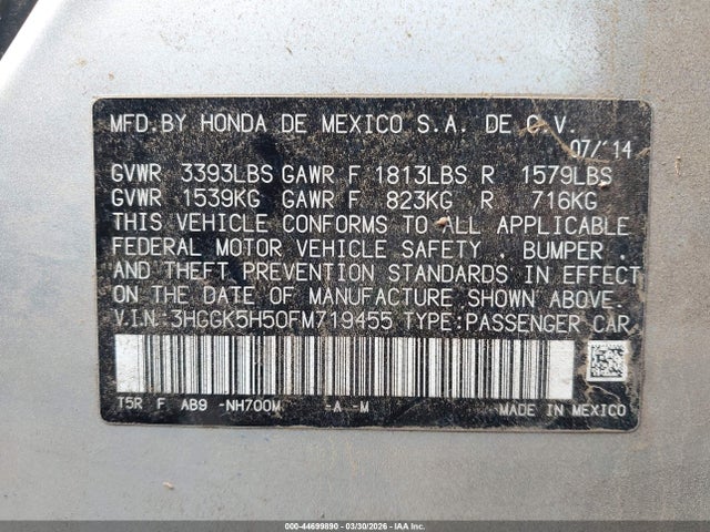 3HGGK5H50FM719455 Honda FIT LX