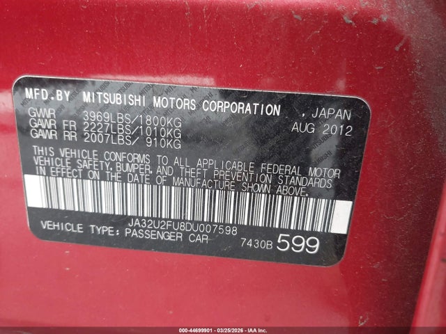 2013 MITSUBISHI LANCER JA32U2FU8DU007598 Photo 8