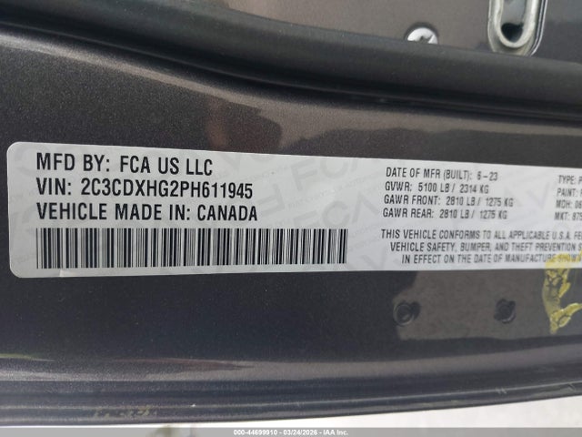 44699910 :رقم المزاد ، 2C3CDXHG2PH611945 vin ، 2023 Dodge Charger Gt مزاد بيع